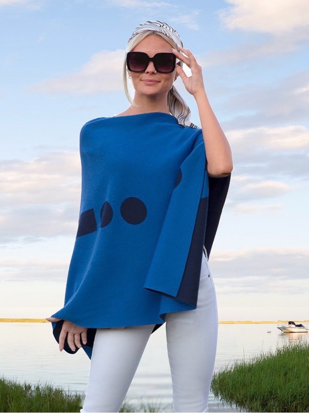 ELYSE MAGUIRE MARCONI HUG PONCHO NAVY/HARBOR BLUE Cashmere BLEND E98